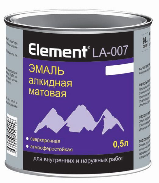 Эмаль алкидная ЭЛЕМЕНТ LA-007 матовая белая 1,8л (2,56кг)