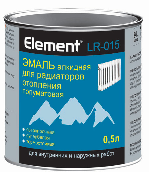 Эмаль алкидная ЭЛЕМЕНТ LR-015 для радиат. отопл.п/матовая белая 1,8л(2,39 кг)