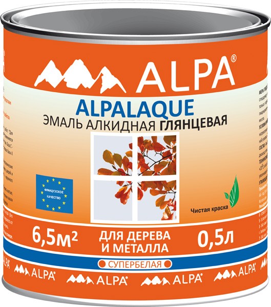 Эмаль ALPA Альпалак белая глянцевая 0,5л(0,56кг)