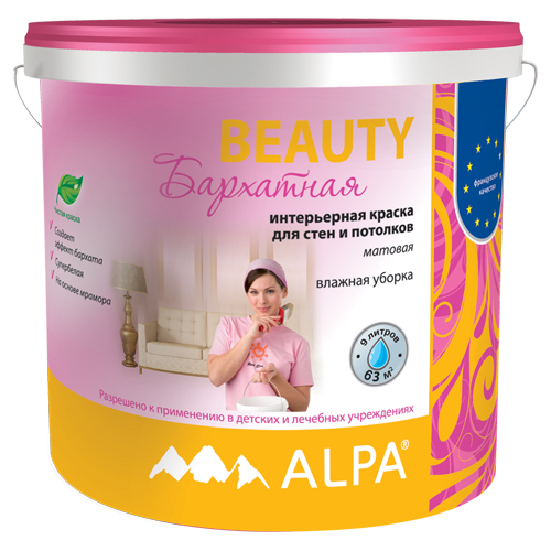 Краска ALPA DIY Бьюти акриловая 5л (7,8 кг) в/э матовая моющаяся рек-но для дет. и мед. учр.