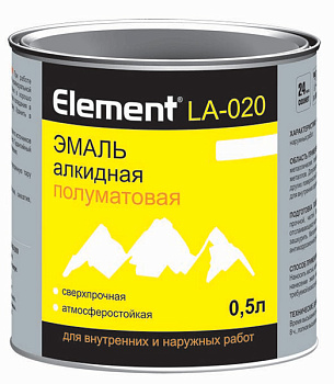 Эмаль алкидная ЭЛЕМЕНТ LA-020 п/матовая белая 0,5л(0,66кг)